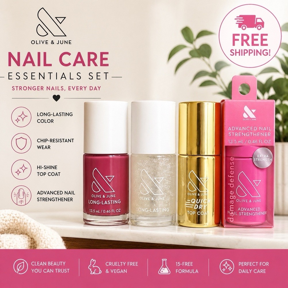 Olive & June‎ Nail Care Set Polish Top Coat Strengthener 4 Pc Bundle New